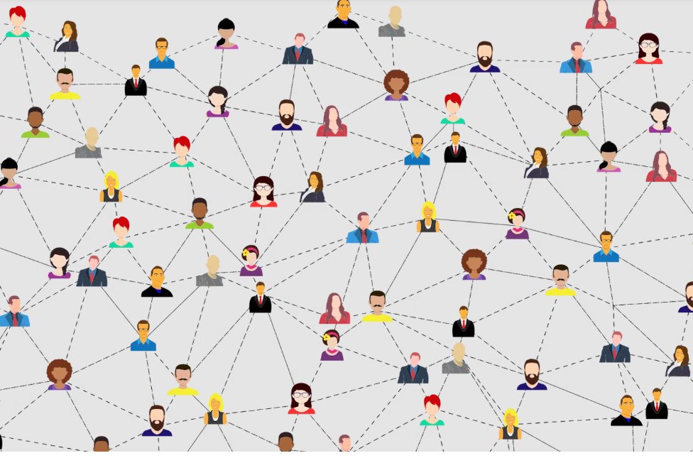 Illustration of an industry community, people connected in a network